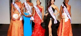 Miss Dominica Nadira Lando (wearing crown) flanked by Runners-up after the 2012 Miss Caribbean World. (L-R) Second Runner-up Miss St. Lucia, First Runner-up Miss BVI, Third Runner-up Miss Cuba and Fourth Runner-up Miss Miss Curacao. (Photo courtesy Team Fotoshop)