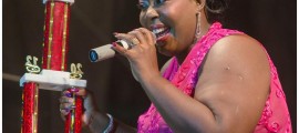 Chrystal Cummins-Beckles of Barbados performs after winning the 2nd Euphony Vibes Regional Female Calypso Competition on Friday, December 22, 2012 at Festival City, Montserrat. (A Wayne Fenton Photo)