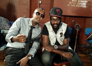 Kenyan reggae artist and Tarrus Riley at Tuff Gong Studios in Jamaica