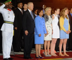 biden-in-trinidad U.S. Vice President Joe Biden, second from l, with Trinidad & Tobago PM, Kamla Persad-Bissesar during his arrival in T&T Monday night, May 27, 2013.
