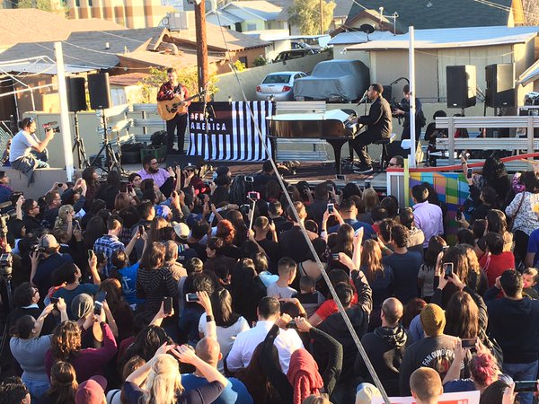 John Legend and Juanes perform outside Arizona detention center